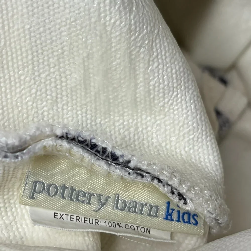 Pottery Barn Kids tote bag large blue white stripe preppy P pink monogram cotton